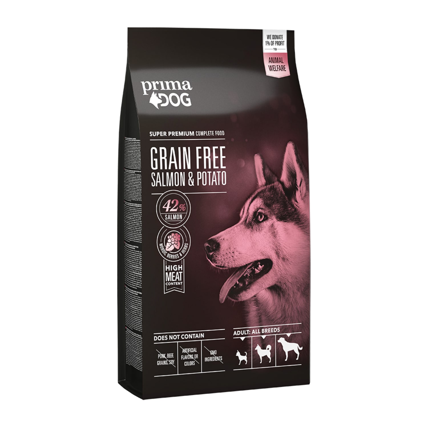 K b PrimaDog Adult All Breeds Salmon Potato Sensitive Grain Free 10 