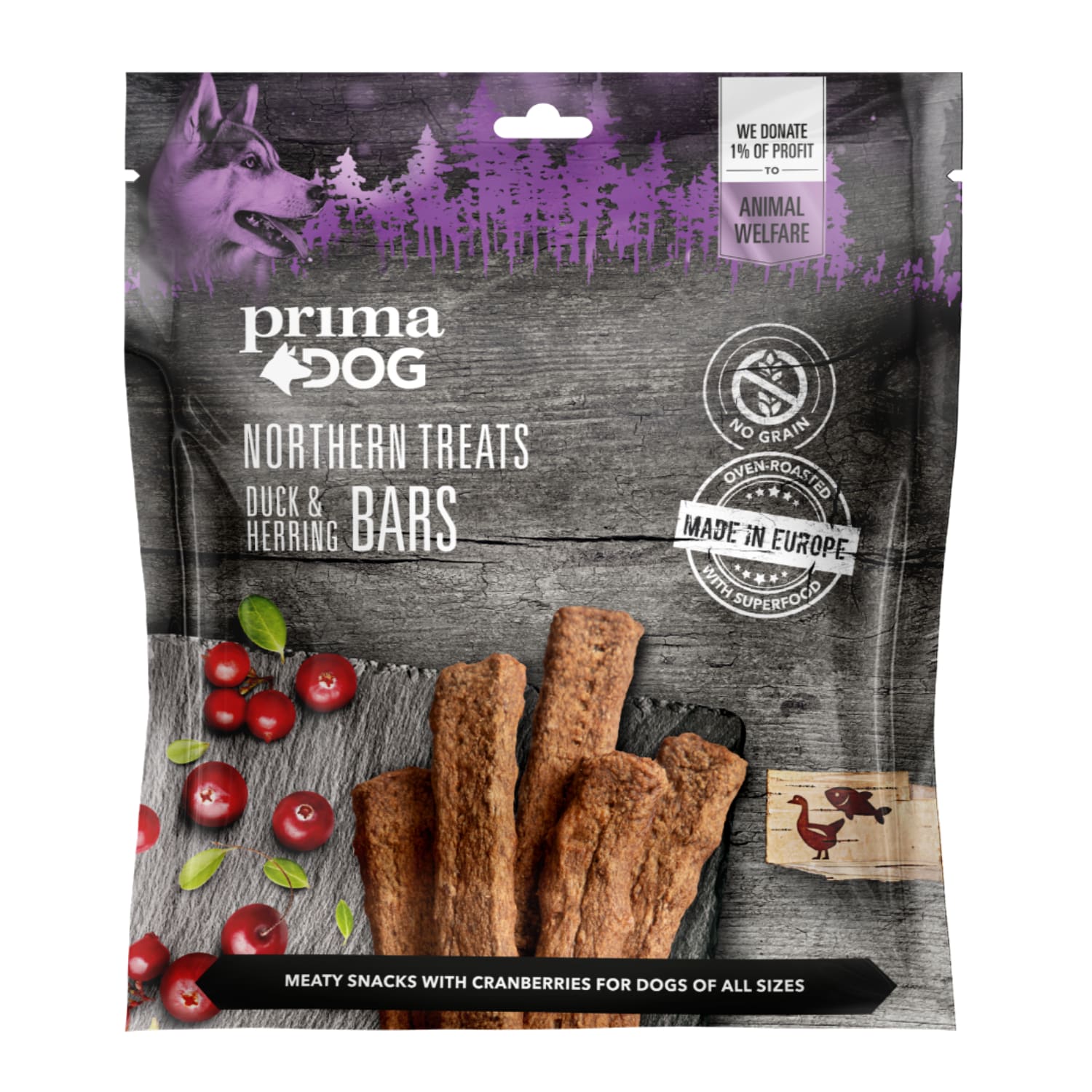 Køb PrimaDog Northern Treats Duck & Herring Bars 200 g fra Outnorth