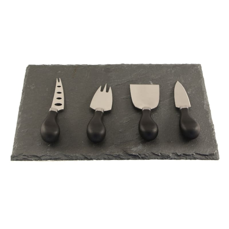 ØYO Cheese Set 4 Knifes And Slate Black/Steel