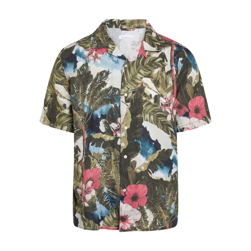 Knowledge Cotton Apparel Wave Loose Fit Hawaii Printed Linen Shirt – Vegan Forrest Night