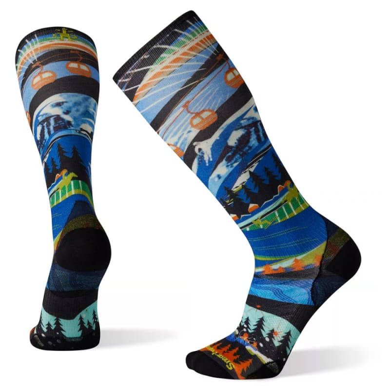 SmartWool Ski Zero Cushion Skication Print Over The Calf Socks Mist Blue