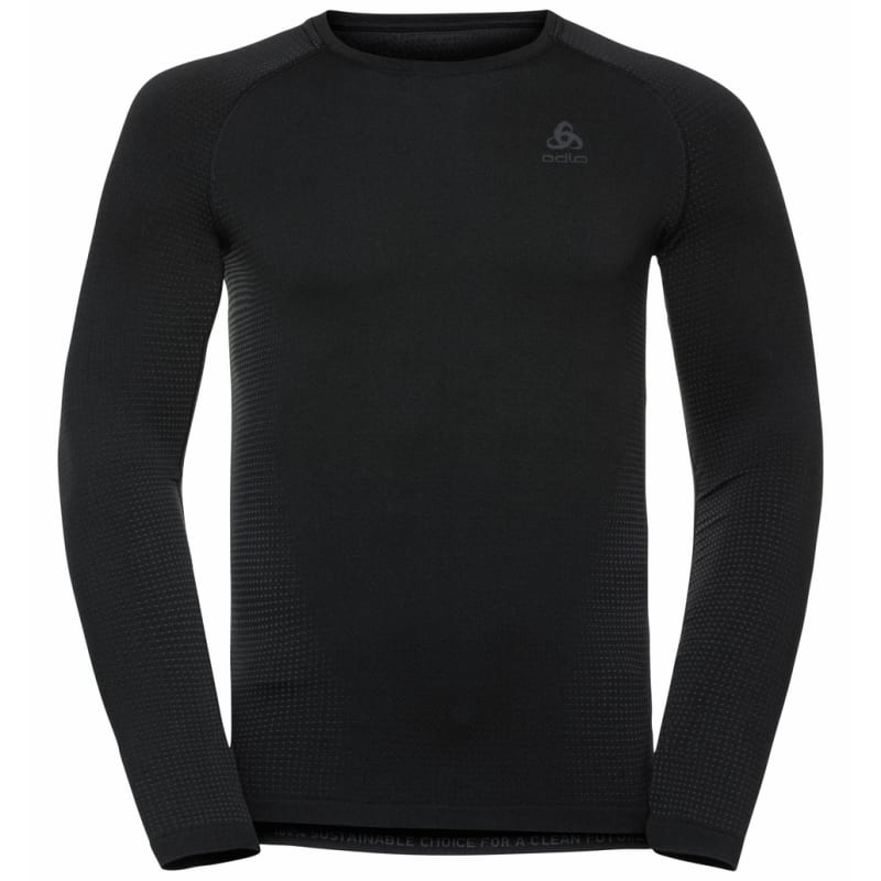 Odlo Men’s Performance Warm Eco Long-Sleeve Base Layer Top Black – Graphite Grey