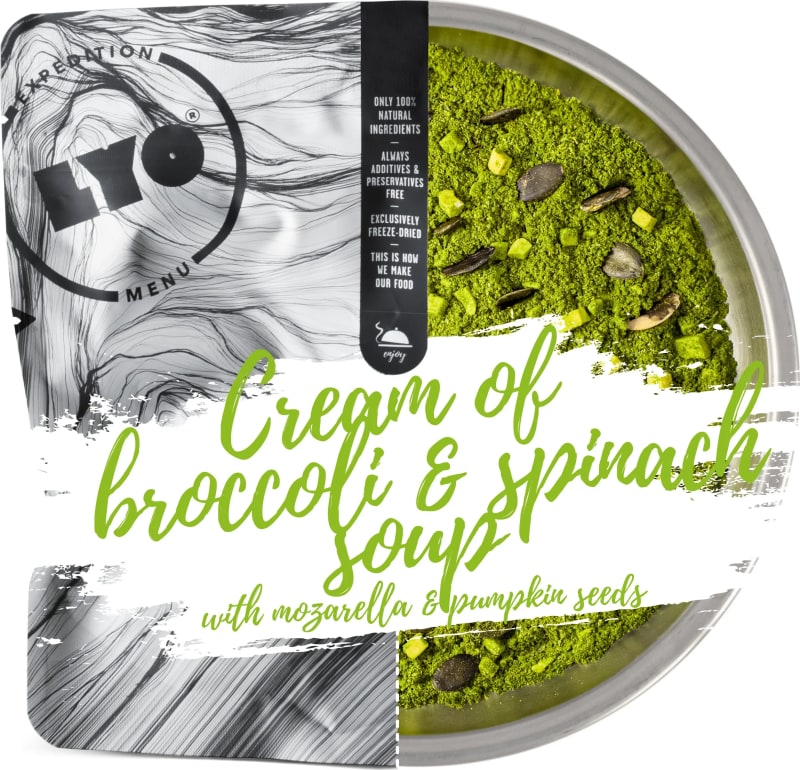 Cream Of Broccoli And Spinach Soup With Mozarella And Pumpkin Seeds