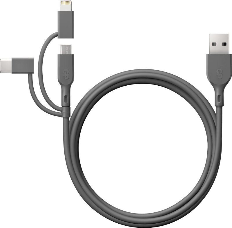 GP Essential Cable 3-in-1 USB-A To MicroUSB +USB-C + Lightning 1m