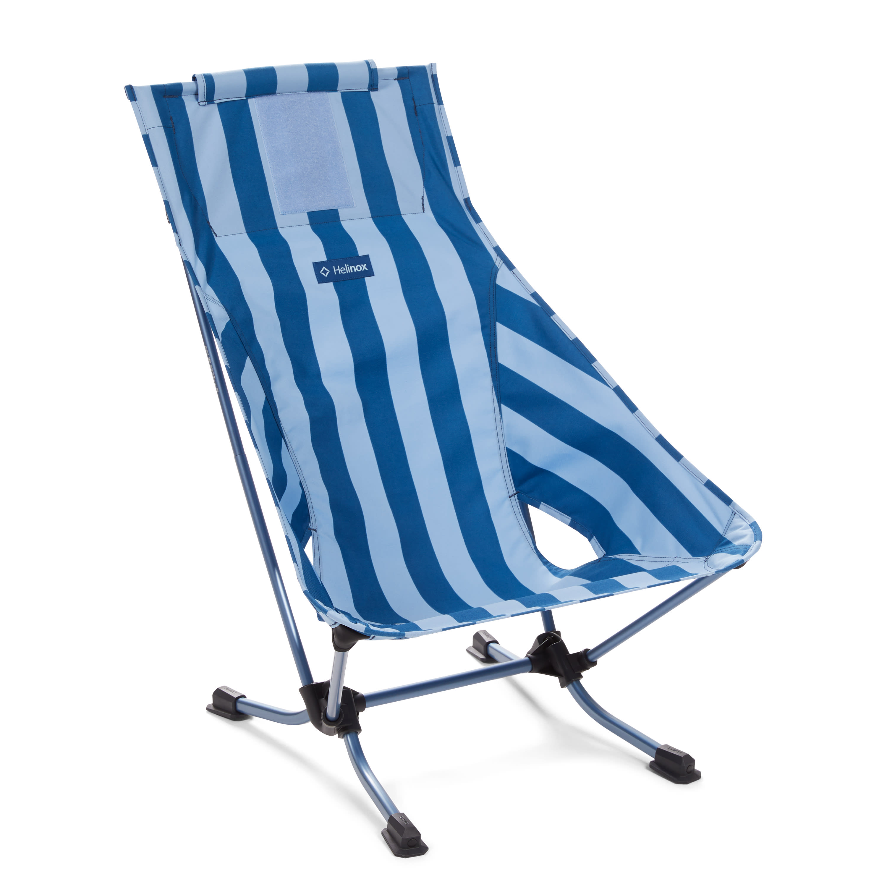 blue and white striped beach chair