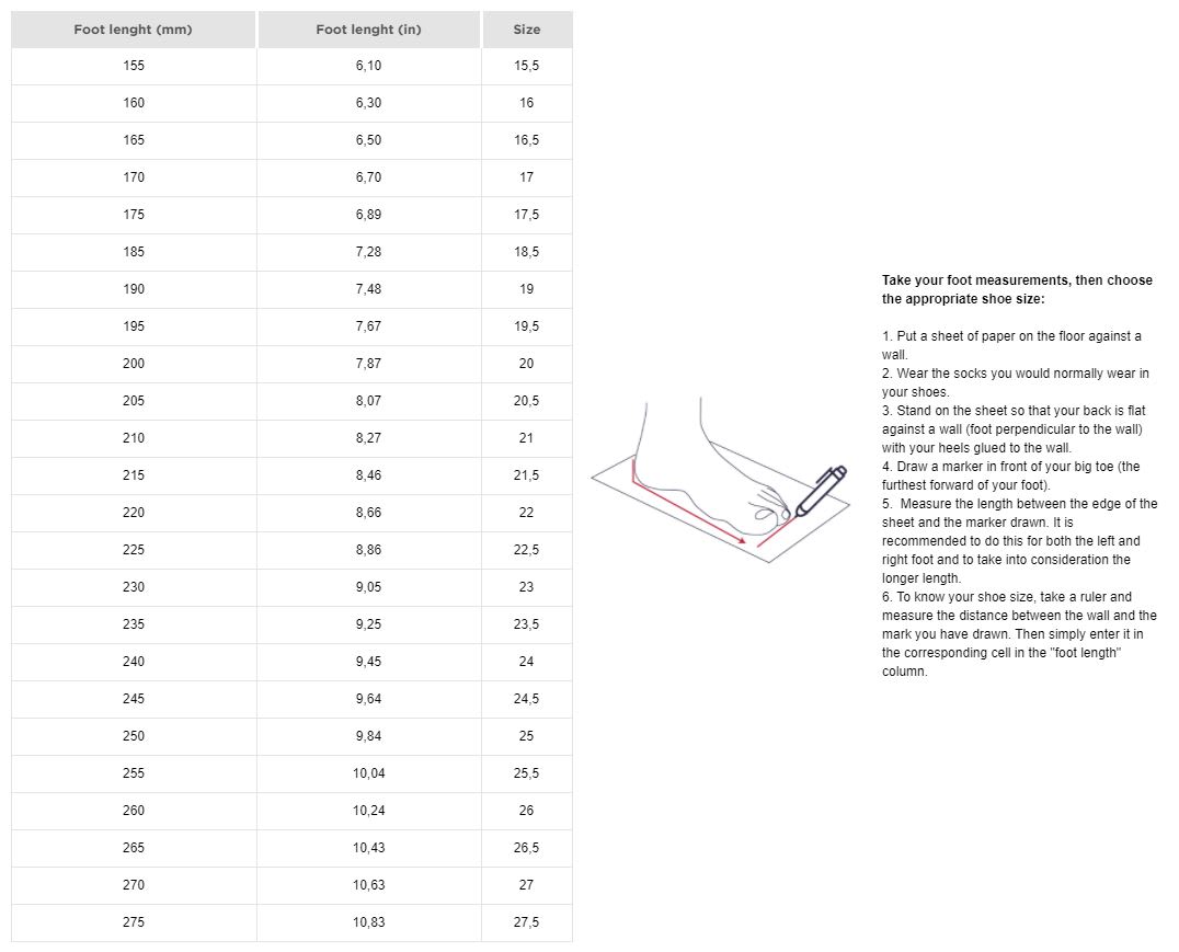 Rossignol Nordic Boot Size Chart