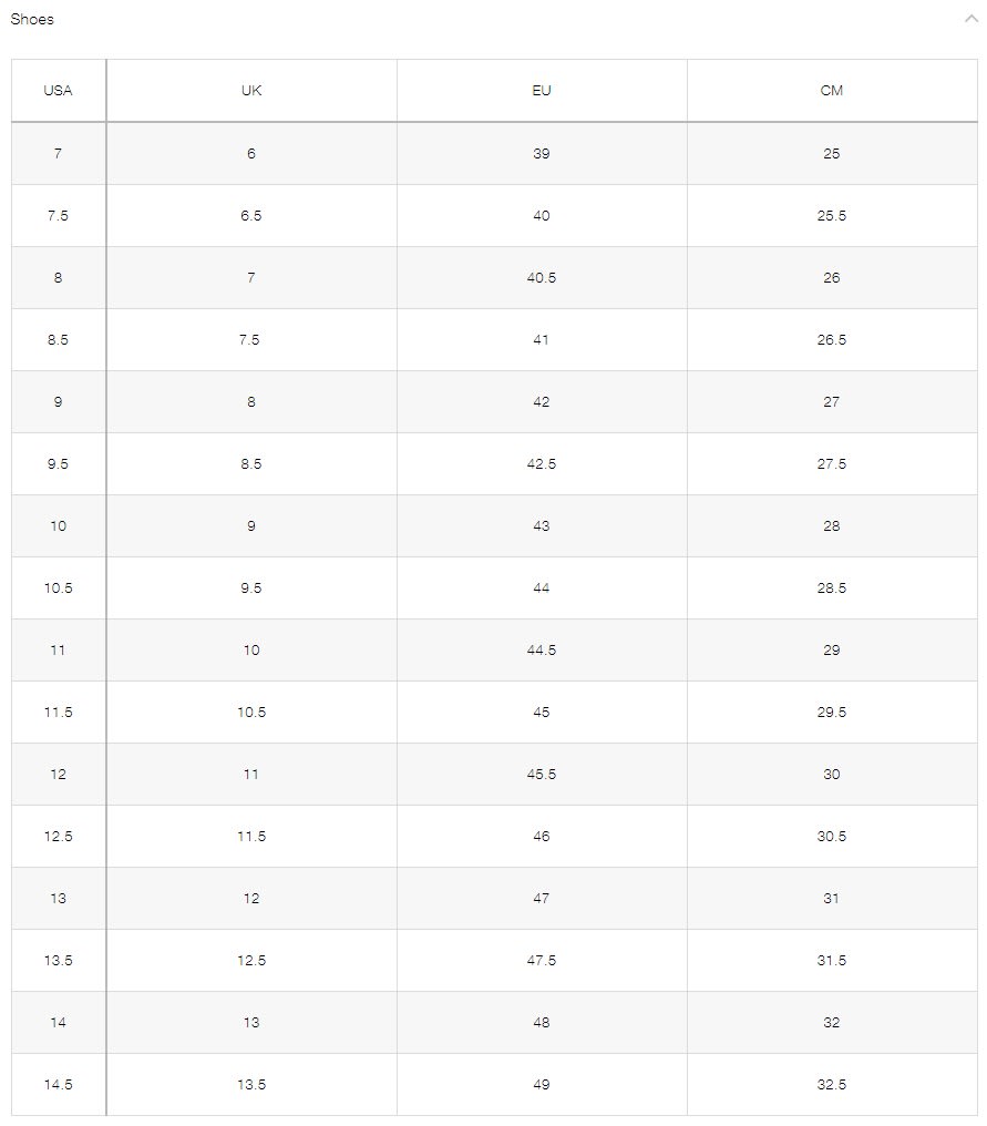 north face us size chart